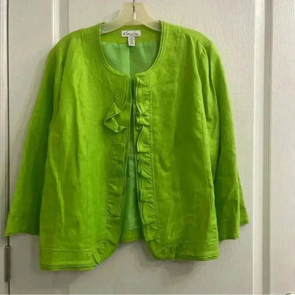 Green Ruffled 3/4 Sleeve Jacket by Kim Roger’s